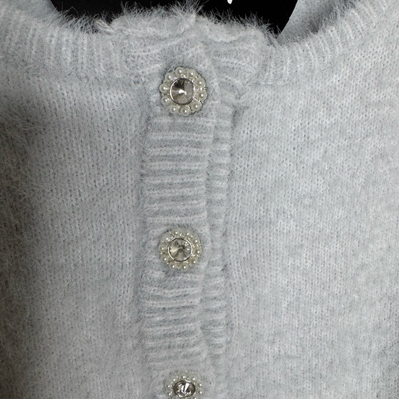 Planet Heart fuzzy pastel blue crop sweater cardigan Soft girl K romantic Dainty - Picture 3 of 7